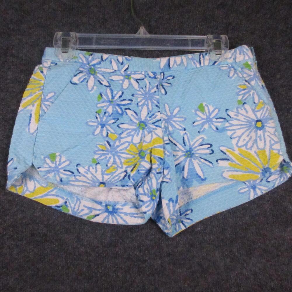 Lilly Pulitzer Shorts Womens 00 Blue Seersucker Floral Chino 3.5" Inseam Summer